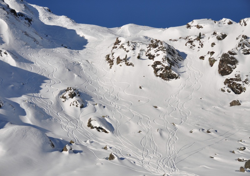 Powder skiing on the flanks of Kreuzjoch at Zillertal Arena