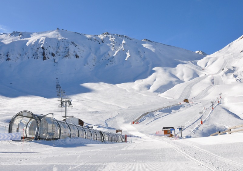 Valfréjus ski resort looking up to the summit of Punta Bagna from Plateau d