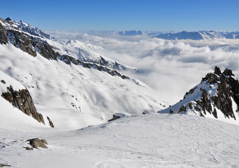 Long top to bottom freeride ski descents await at Disentis ski resort